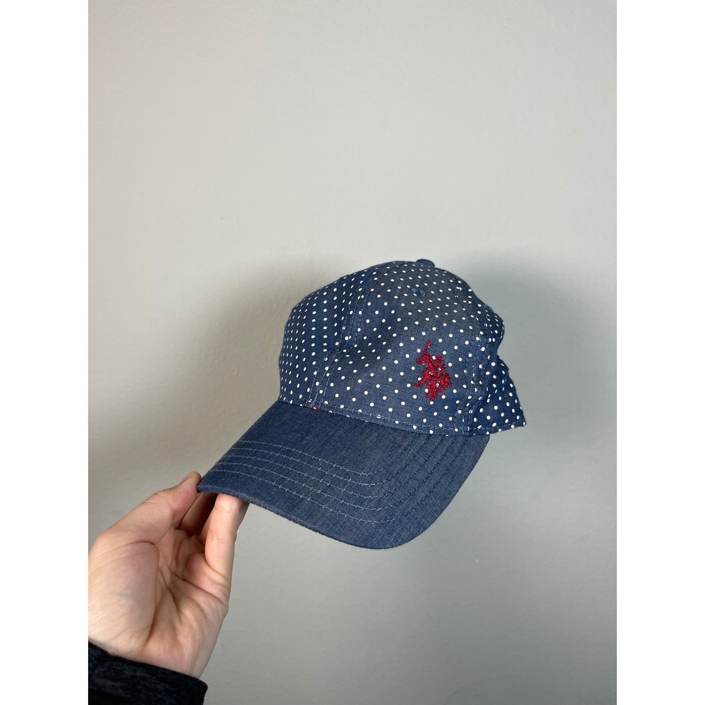 US Polo Assn Blue Polka Dot Baseball Cap Hat Red Logo Adjustable Strap